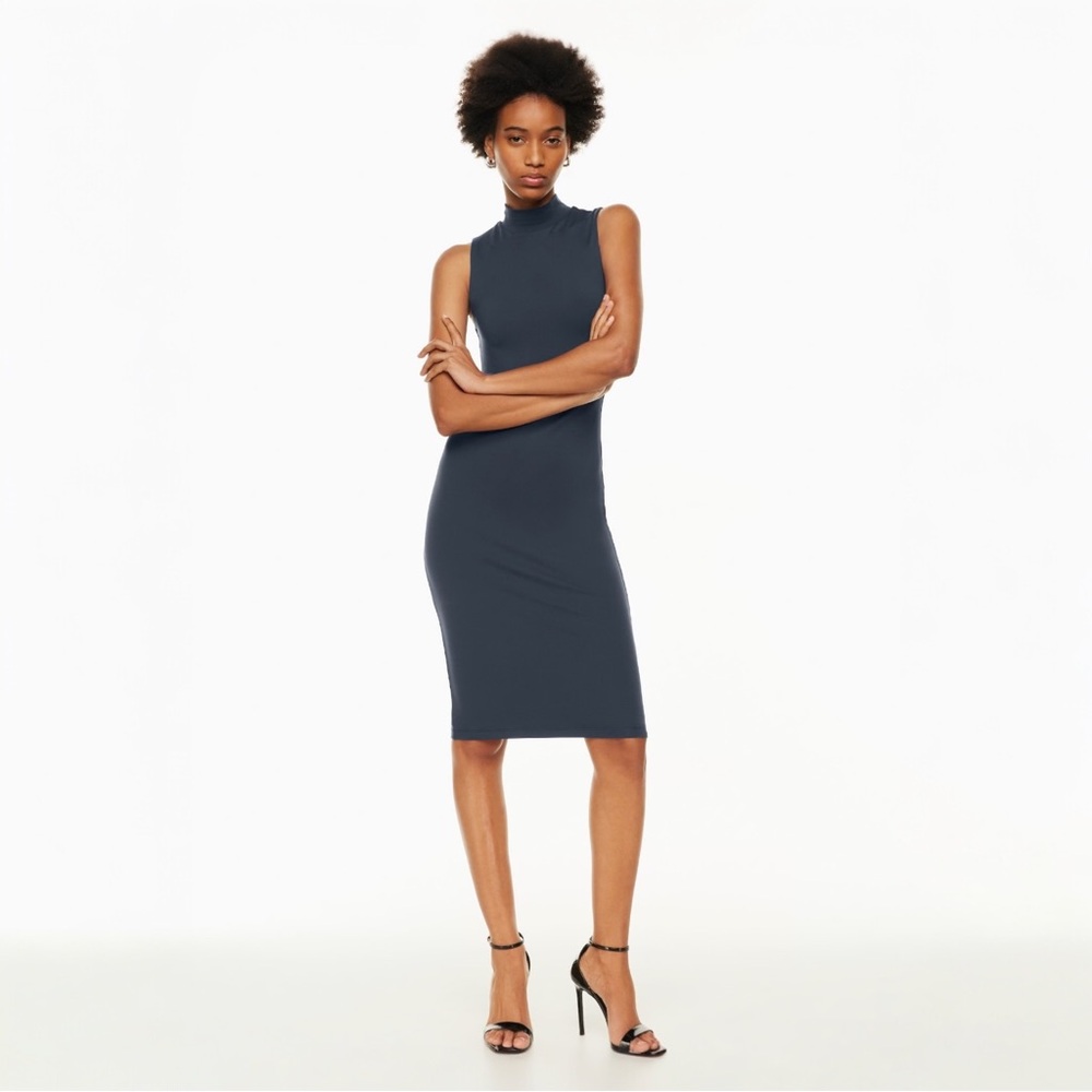 Aritzia Babaton Contour Sleeveless Mock Neck Bodycon Dress Blue Total Eclipse 🆕